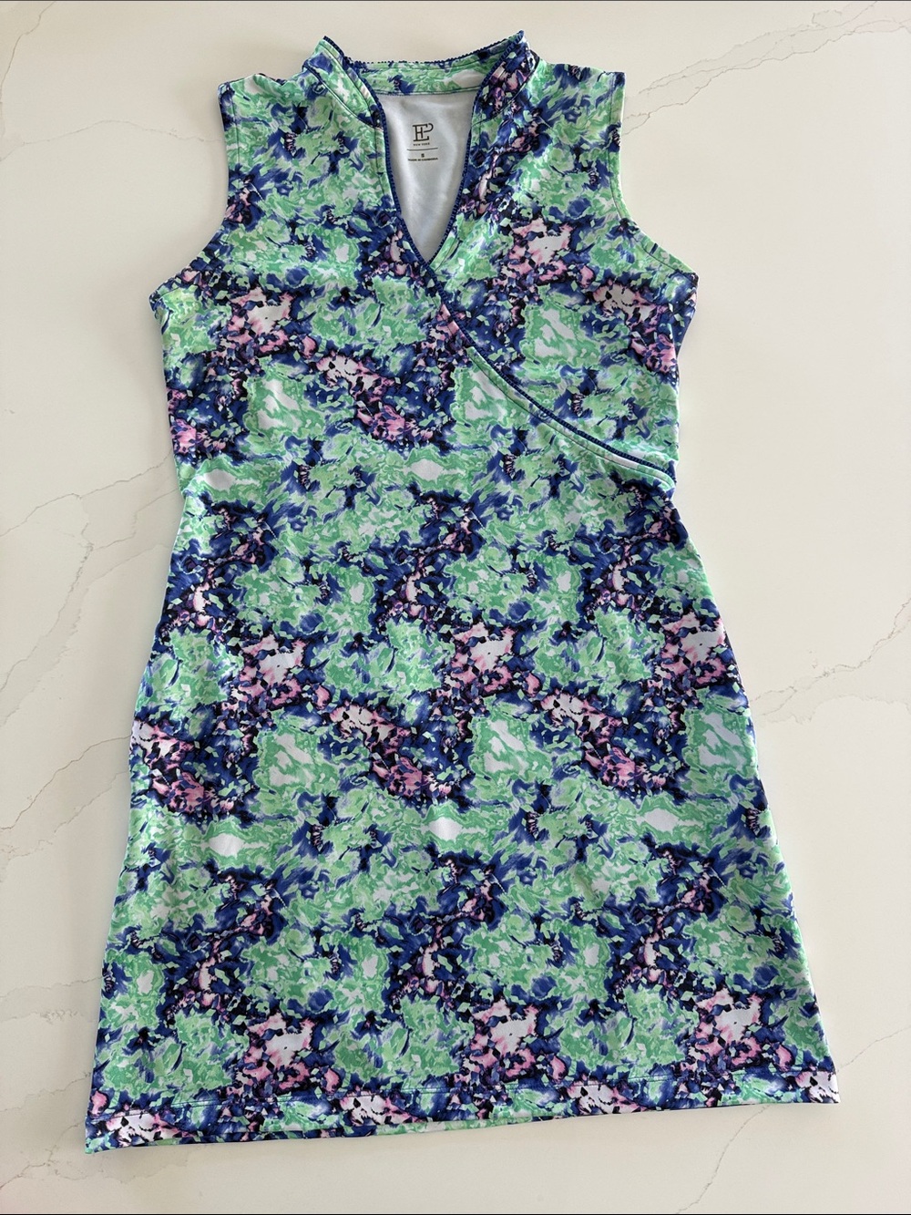 EP New York Athletic Golf Tennis Green & Blue Sleeveless Wrap-Style Dress